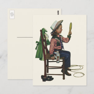 Cartão Postal Vintage Girl Cowgirl parece Espelhada Ela é tão