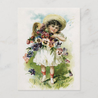 Cartão Postal Vintage Girl with Pansies