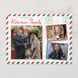 Cartão Postal Vintage Glitter Family Photos Airmail Natal