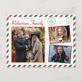 Cartão Postal Vintage Glitter Family Photos Airmail Natal