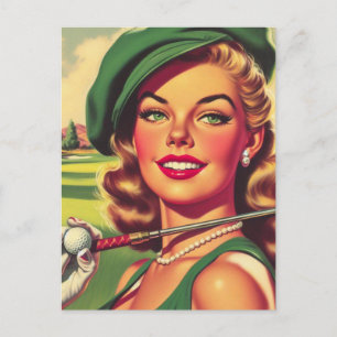 Cartão Postal Vintage Golf Girl