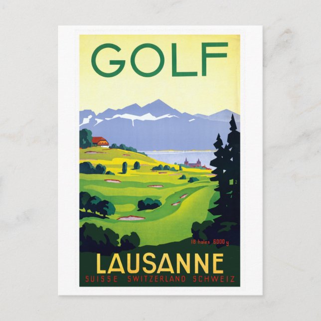 Cartão Postal Vintage Golf Lausanne Suiça (Frente)