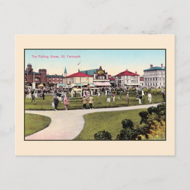 Cartão Postal Vintage golf, o Excelente verde Yarmouth (Frente)