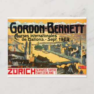 Cartão Postal Vintage Gordon-Bennett Balloon Race Zurich 1909