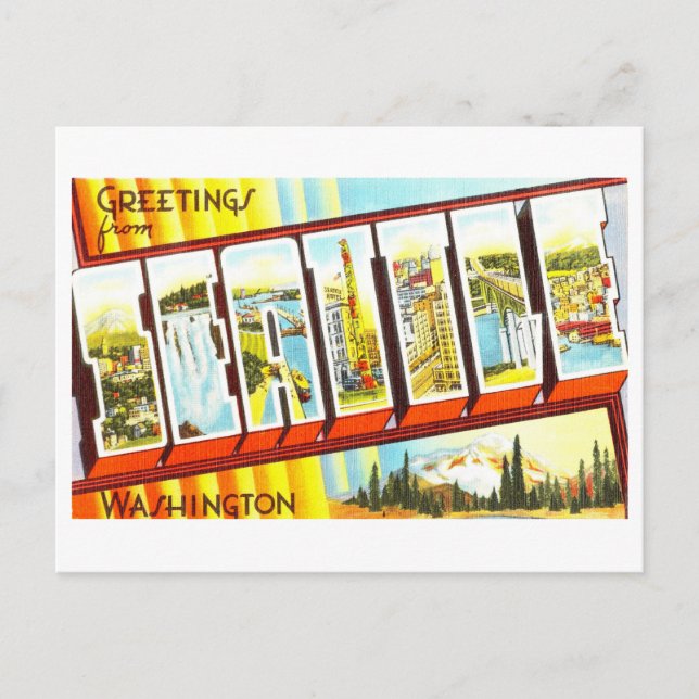 Cartão Postal Vintage Greetings from Seattle, Washington (Frente)
