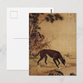 Cartão Postal Vintage Greyhound Preto e Flores Cor-de-Rosa