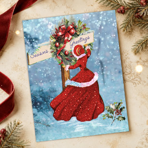 Cartão Postal Vintage grinalda de Natal menina neve brilho verme