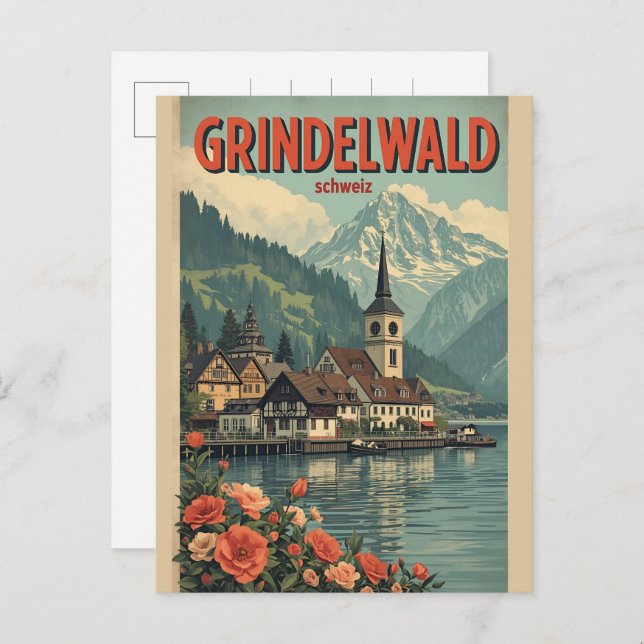 Cartão Postal Vintage Grindelwald Village Switzerland natur gift (Frente/Verso)