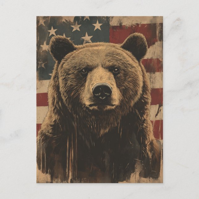 Cartão Postal Vintage Grizzly-Bär USA Amerikanische Flagge (Frente)