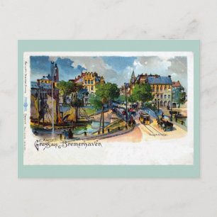Cartão Postal Vintage Gruss aus Bremerhaven Geestebrücke litogra