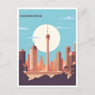 Cartão Postal Vintage Guangzhou China Viagem aquarela chinesa