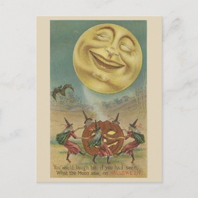 Cartão Postal Vintage Halloween Art - Lua Rindo (Frente)