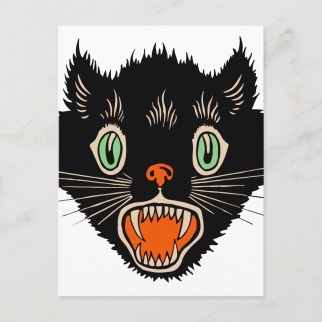 Cartão Postal Vintage Halloween Assustado Gato Negro (Frente)