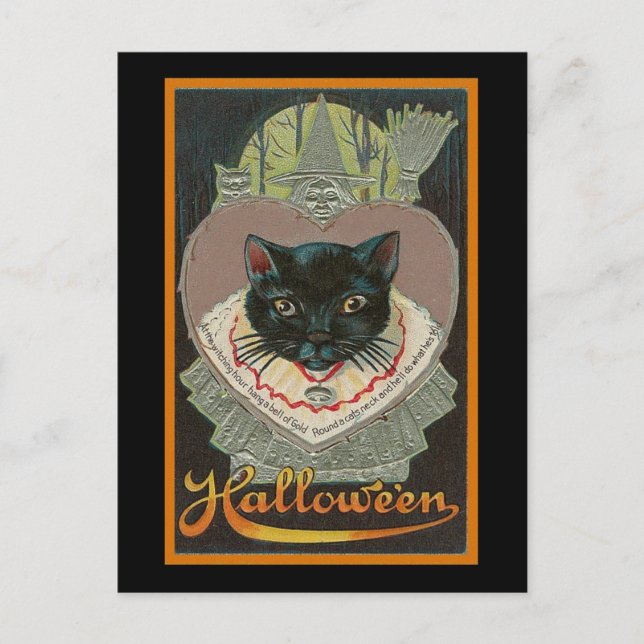 Cartão Postal Vintage Halloween Black Cat (Frente)