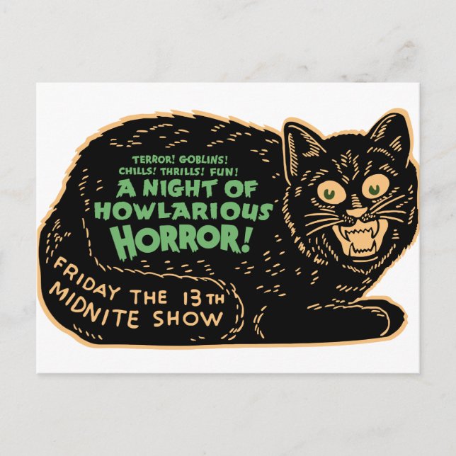 Cartão Postal Vintage Halloween Black Cat (Frente)