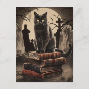 Cartão Postal Vintage Halloween Black Cat