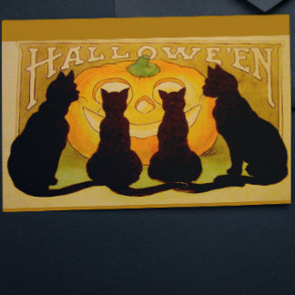 Cartão Postal Vintage Halloween Black Cats e Jack O'Lanterna