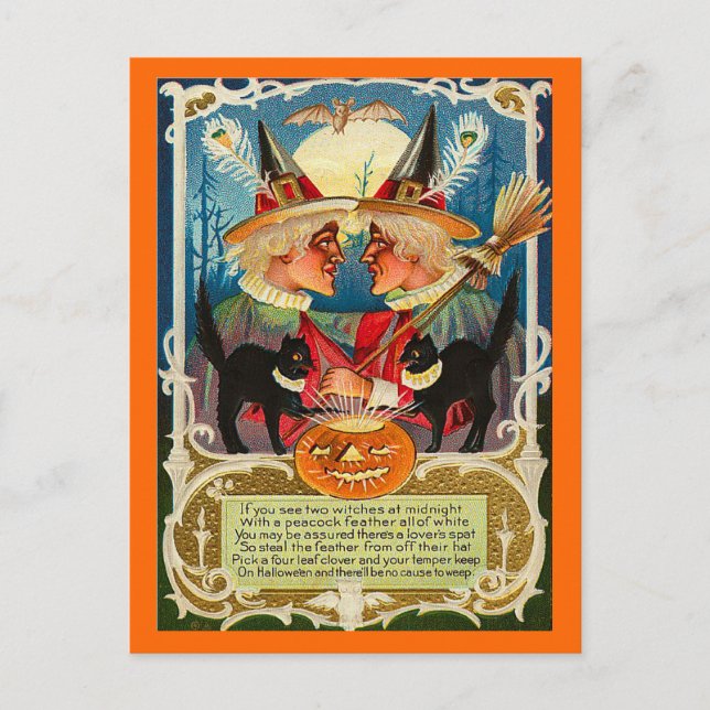 Cartão Postal Vintage Halloween Bruxas (Frente)