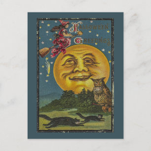 Cartão Postal Vintage Halloween, bruxas-luas