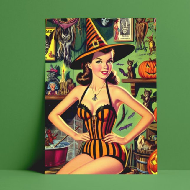 Cartão Postal Vintage Halloween Cute Witup (Criador carregado)