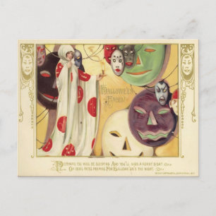 Cartão Postal Vintage Halloween Faces