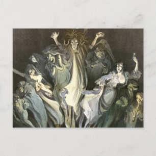 Cartão Postal Vintage Halloween, Fantasmas Assustadores e Músic
