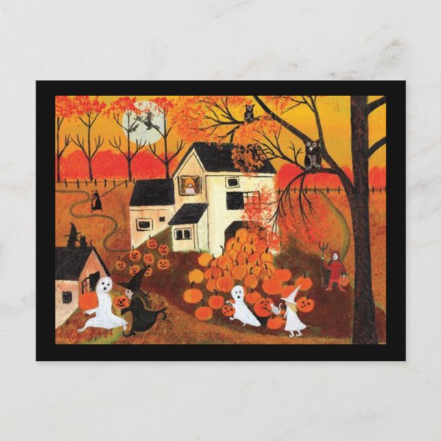 Cartão Postal Vintage Halloween Farmhouse (Frente)