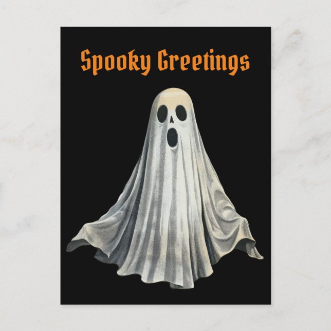 Cartão Postal Vintage Halloween Ghost Spooky Season (Frente)