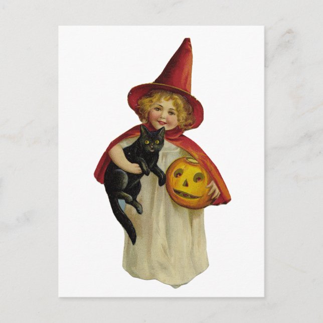 Cartão Postal Vintage Halloween Girl (Frente)