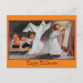 Cartão Postal Vintage Halloween Girl com velas