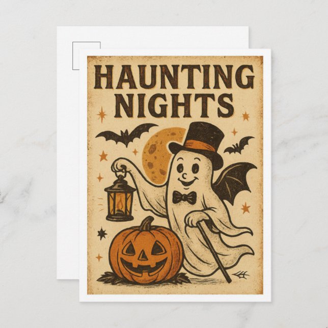 Cartão Postal Vintage Halloween Haunting NIghts (Frente/Verso)