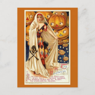 Cartão Postal Vintage Halloween ilustra abóboras de bruxas