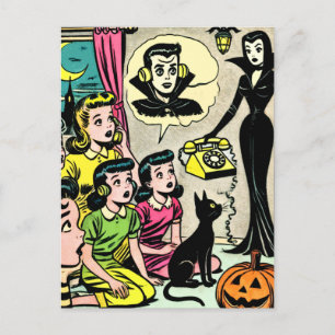 Cartão Postal Vintage Halloween Kids História em quadrinhos