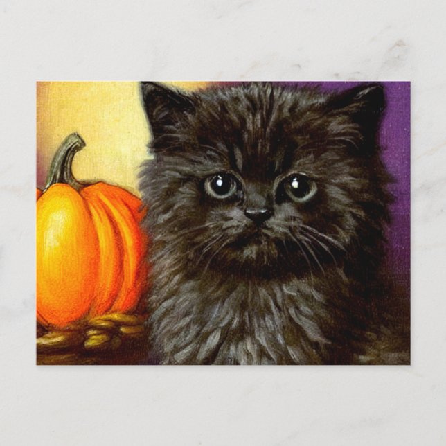 Cartão Postal Vintage Halloween Kitten (Frente)