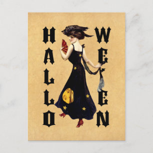Cartão Postal Vintage Halloween Lady