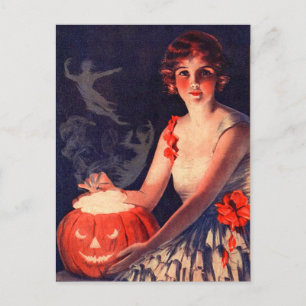 Cartão Postal Vintage Halloween Magic Pumpkin
