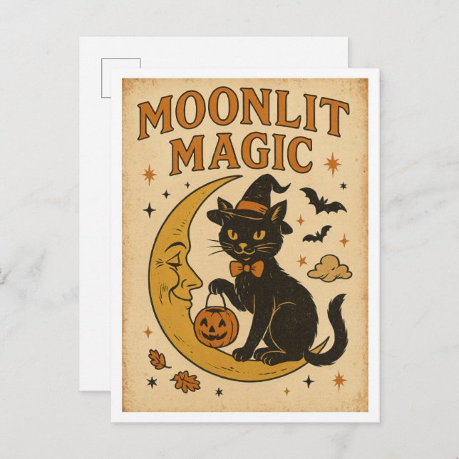 Cartão Postal Vintage Halloween Moonlit Magic (Frente/Verso)