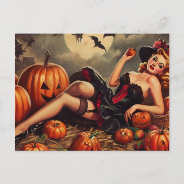 Cartão Postal Vintage Halloween Pin Up (Frente)