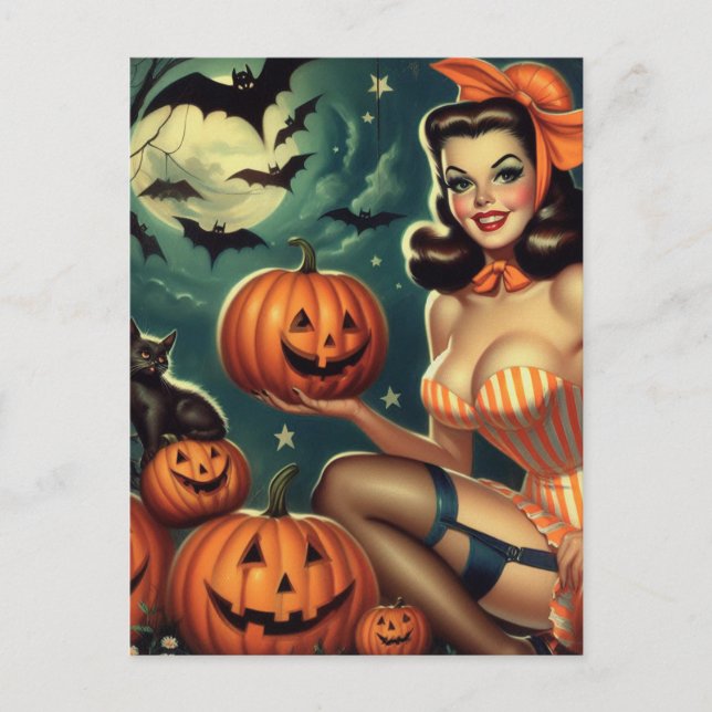 Cartão Postal Vintage Halloween Pin Up (Frente)