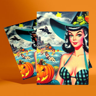 Cartão Postal Vintage Halloween Pin-up