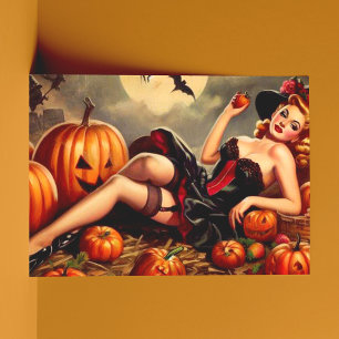 Cartão Postal Vintage Halloween Pin Up