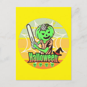 CARTÃO POSTAL VINTAGE HALLOWEEN PUMPKIN COM CHAINSAME E SKULL