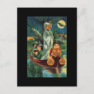 Cartão postal Vintage Halloween Pumpkin Ghost