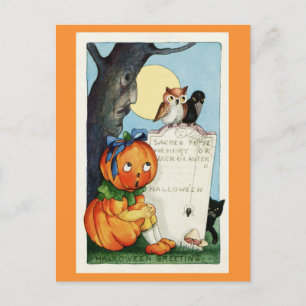 Cartão Postal Vintage Halloween Saudações Pumpkin Graveyard
