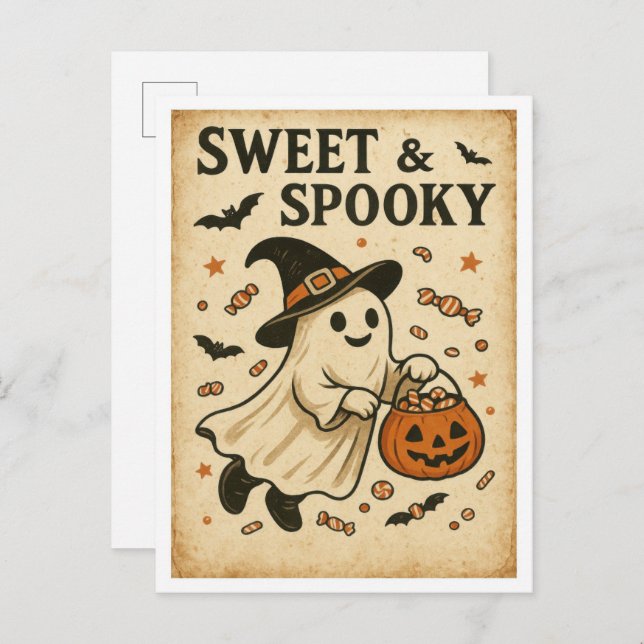 Cartão Postal Vintage Halloween Sweet & Spooky (Frente/Verso)