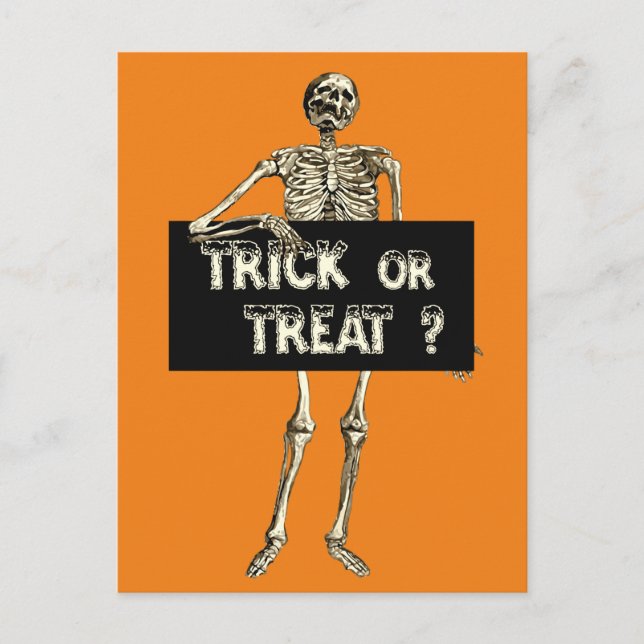 Cartão Postal Vintage Halloween Trick ou Treine Skeleton (Frente)