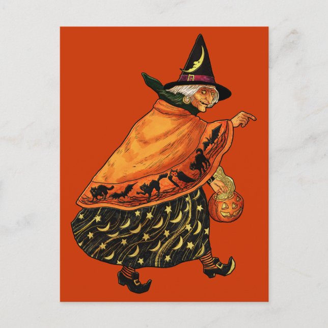 Cartão Postal Vintage Halloween Velha Bruxa (Frente)