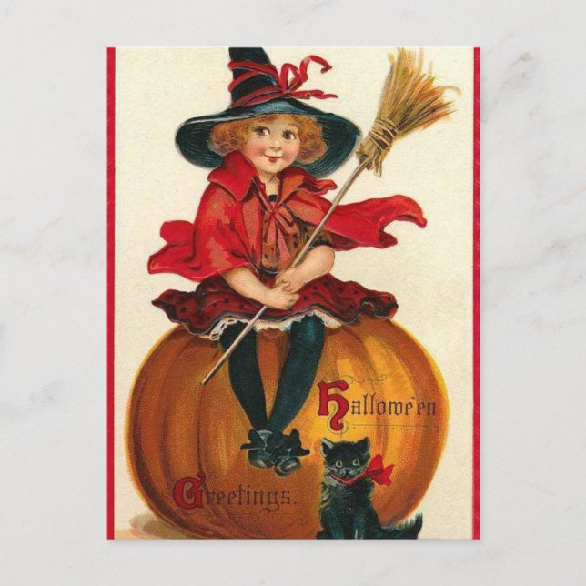 Cartão Postal Vintage Halloween Witch (Frente)