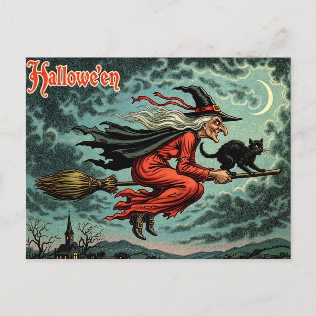 Cartão Postal Vintage Halloween Witch (Frente)