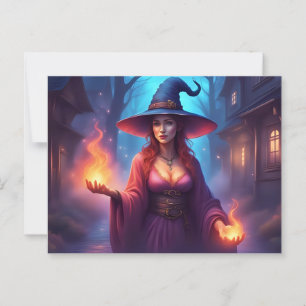 Cartão Postal Vintage Halloween Witch Executando uma Ortografia